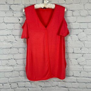 Karl Lagerfeld Paris Women's Cold Shoulder V-Neck Blouse Top, Size Medium, Peach